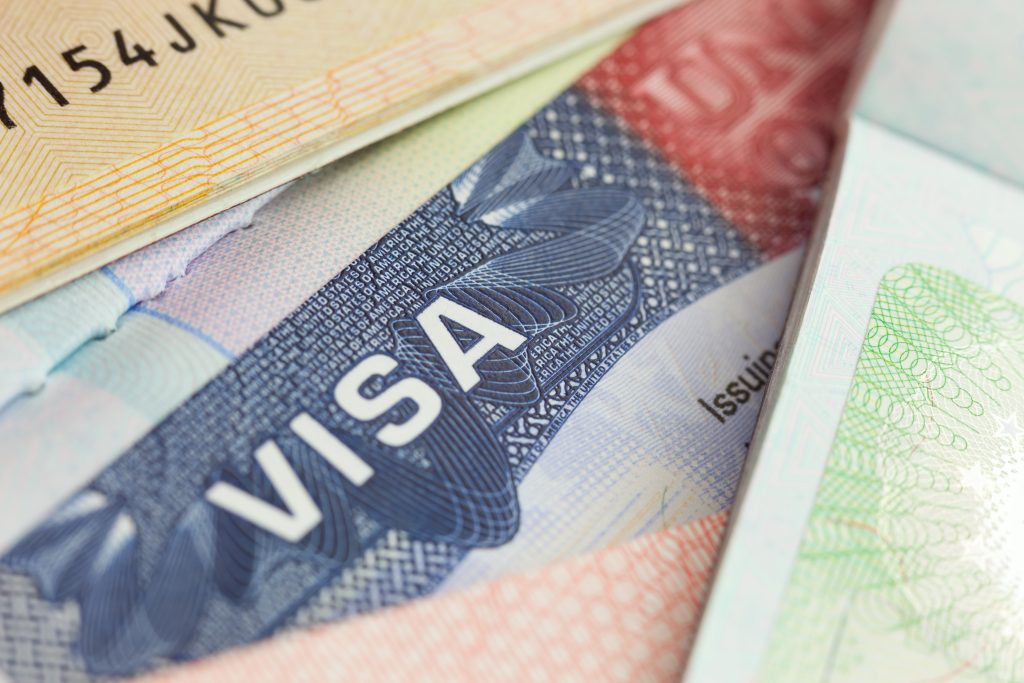 USA visa in a passport - selective focus - macro  background